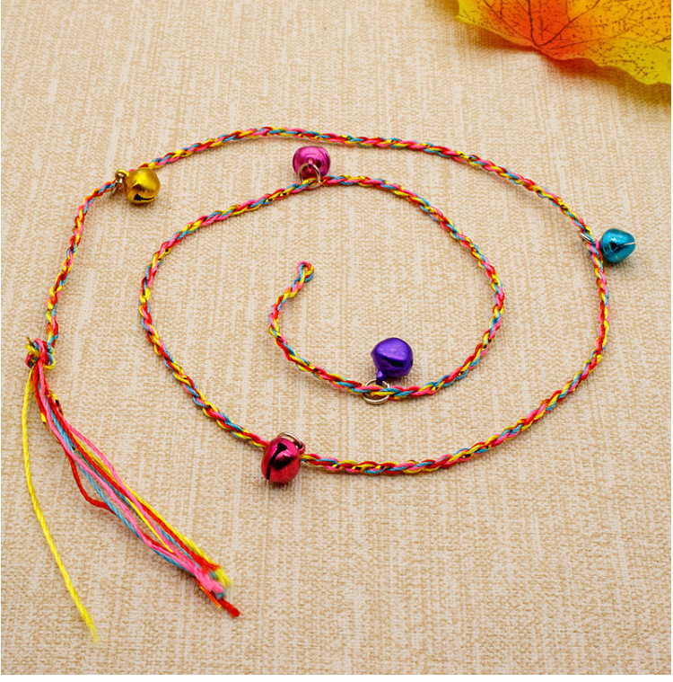 端午节五彩绳铃铛手链手工编织金丝线五彩线挂五个铃铛手绳批发