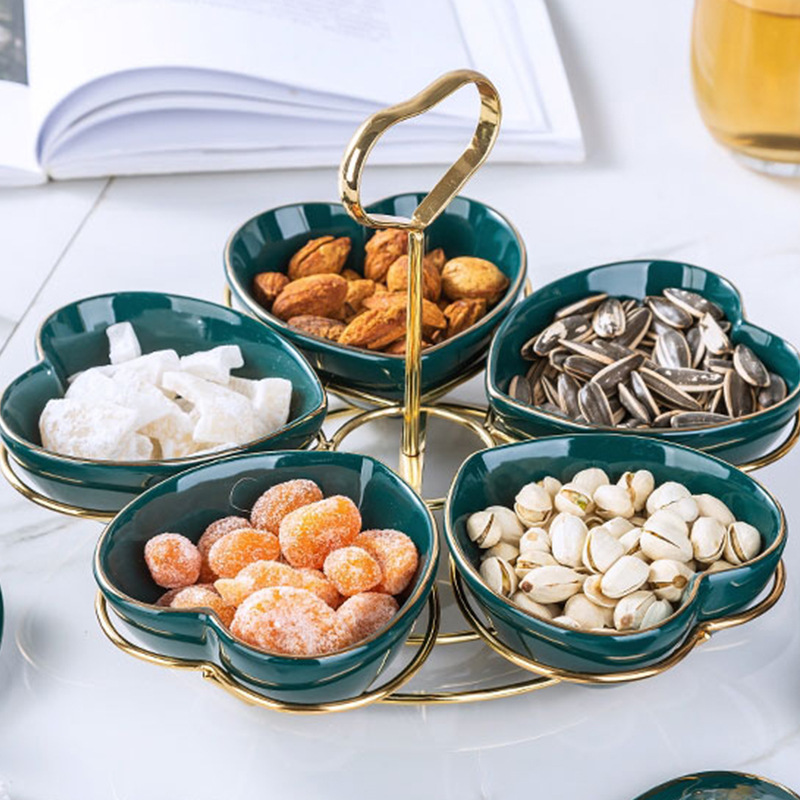 Nordic Dried Fruit Tray Compartment Tray Creative Snack Dish Nut Plate Household Ceramic Fruit Plate Snack Dish Platter Combination