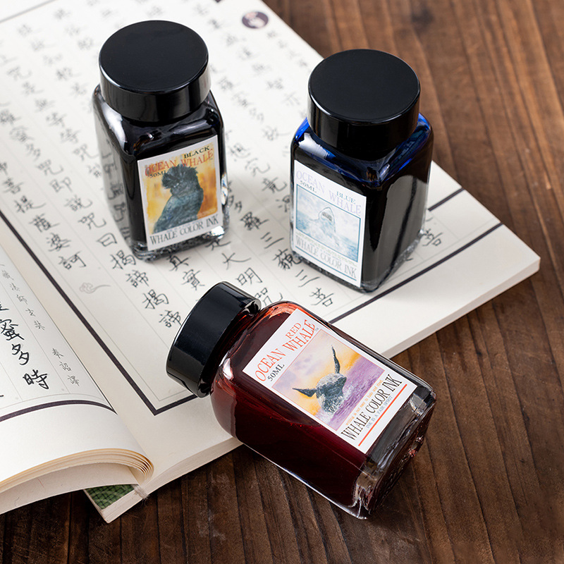 包邮鲸鱼墨水50ml非碳素红色墨蓝纯蓝黑色不堵笔钢笔蘸水笔墨水