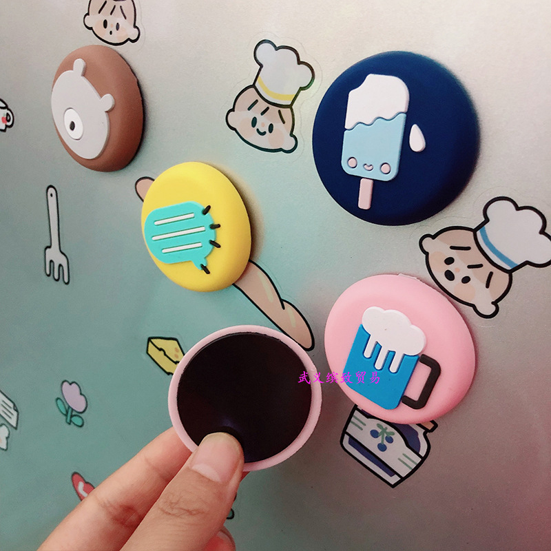 韩版卡通冰箱贴pvc软胶磁铁贴儿童早教留言板立体磁力圆形冰箱贴