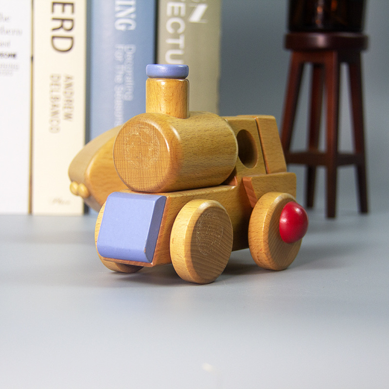 儿童木质小火车 拼装组合早教木制智力积木玩具车