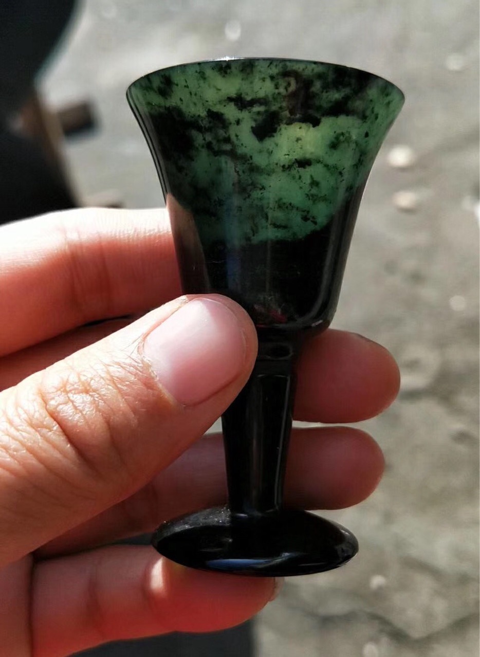 新款玉石新疆墨玉酒杯墨绿玉高脚杯蛇纹石玉酒杯玉酒杯