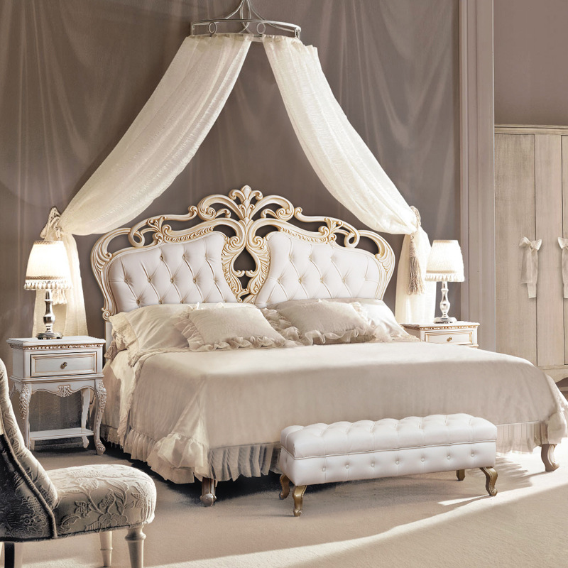 美式雕花做旧双人床法式宫廷床公主床新古典后现代轻奢实木大床