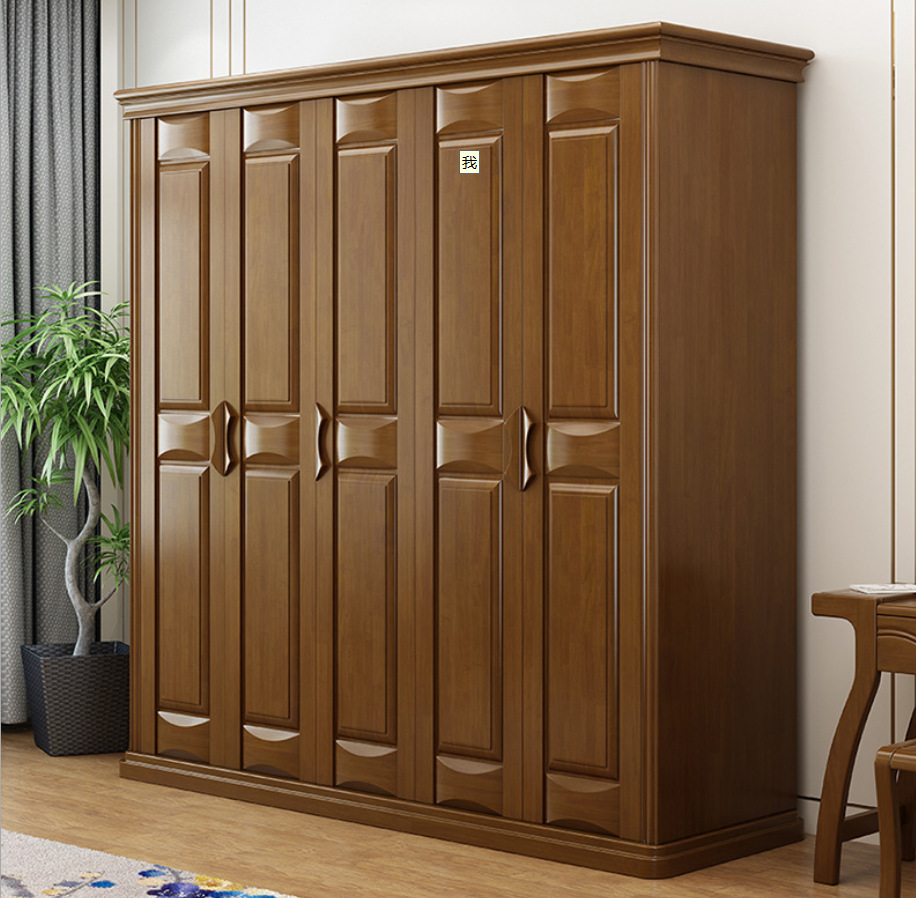 对开门实木衣柜木质现代简约卧室雕花加顶加抽屉厚重双门衣柜特价