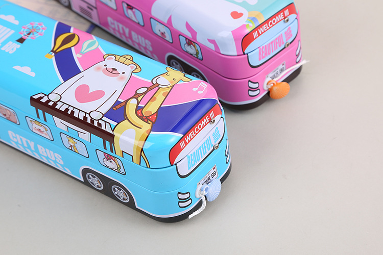 创意汽车多功能文具盒 可爱儿童学生铅笔盒 三层巴士马口铁文具盒