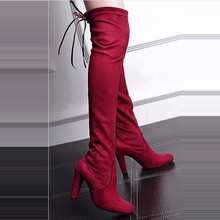 Over Knee Winter Boots Women Warm High Heel Faux Suede Shoes