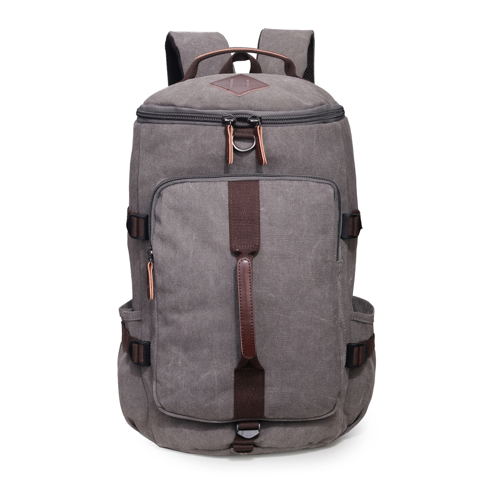 跨境货源双肩包帆布休闲复古男背包户外大容量圆筒学生电脑包大号