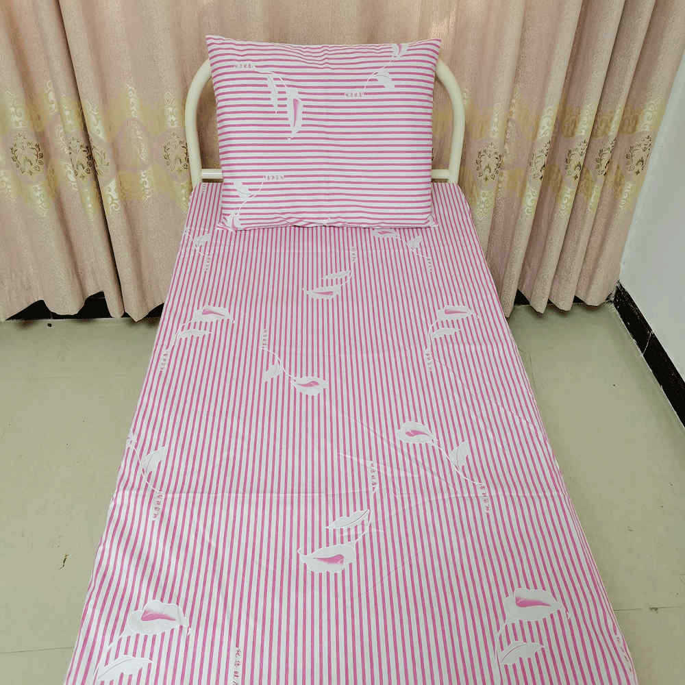 医院病床床上用品棉三件套医护病床蓝绿白条纹涤棉床单被套枕套