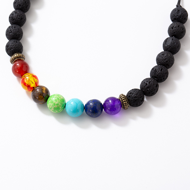 欧美爆款跨境电商热卖8mm七彩珠火山石手链 天然石手链