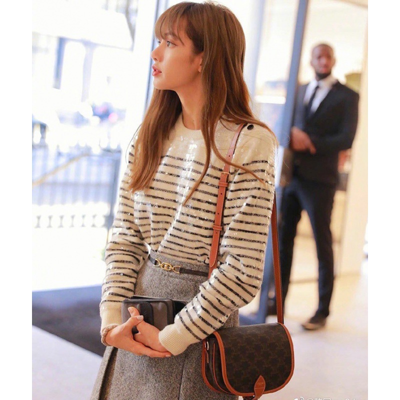 blackpin lisa同款秋冬气质通勤麻花针织棉菱形套头圆领针织衫