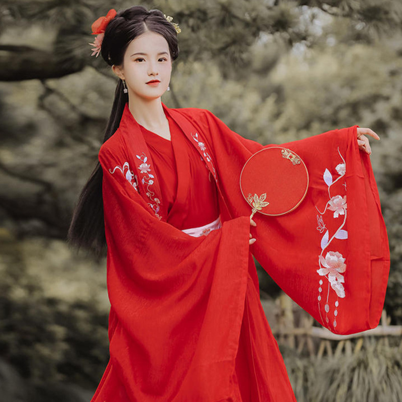 汉服女成人古装2020秋季新品凤求凰刺绣三件套中国风交领齐腰襦裙