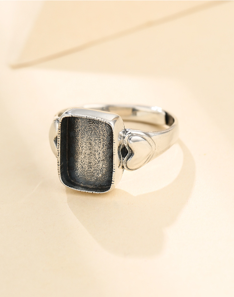 925银戒托男款戒指空托未镶嵌泰银戒指托长方形封底活口戒托9*13