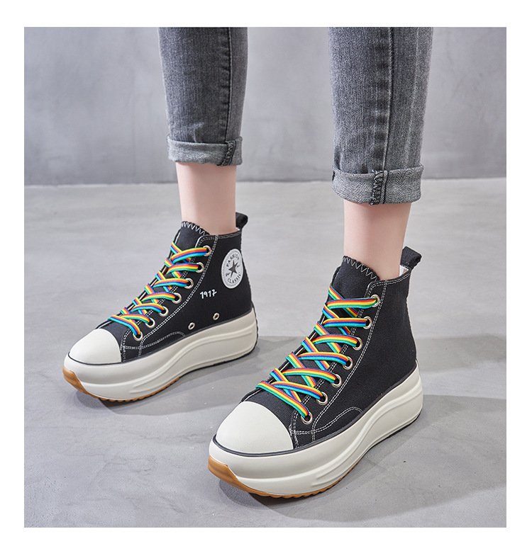 肖战郑爽同款彩虹系带厚底高帮帆布鞋女2020新款1970s联名小白鞋