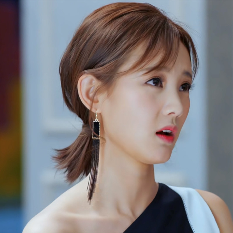 爱我就别想太多李一桐夏可可同款耳环s925银针黑色流苏清新耳饰女