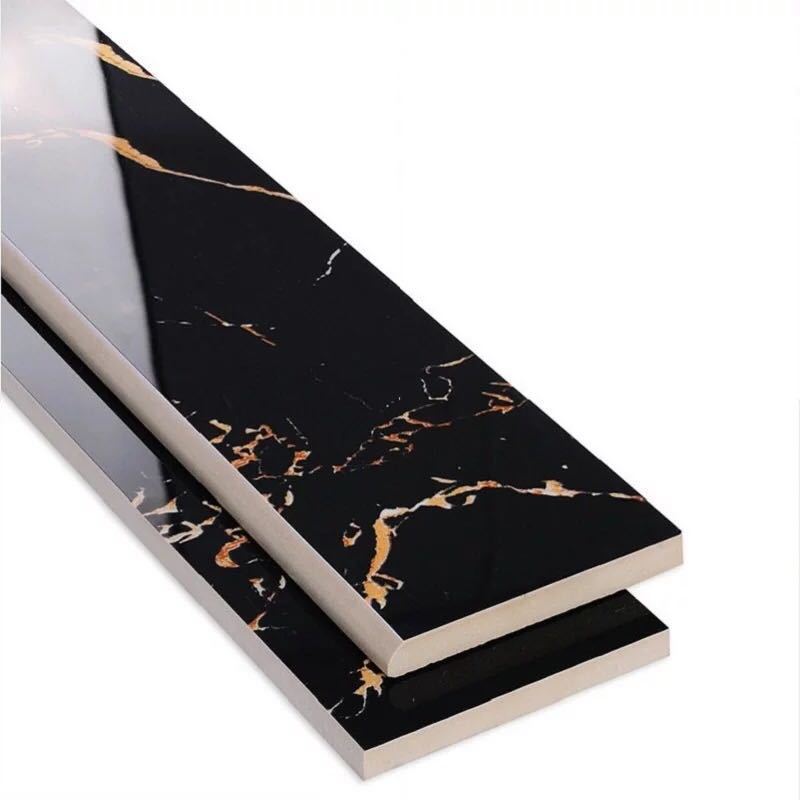 客厅卧室地脚线瓷砖 波打线100*800全抛釉黑金花走边线条踢脚线
