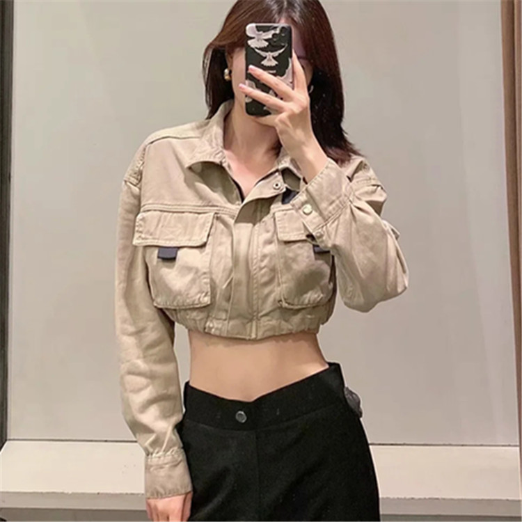 7058重工水洗工装牛仔外套女ins欧美束腰露脐短款休闲夹克上衣