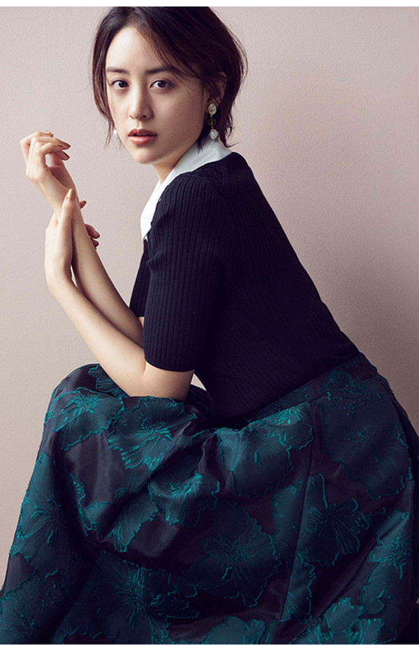 wzfs2067早秋日系三千金新品海报款可拆卸领子五分袖针织上衣毛衣