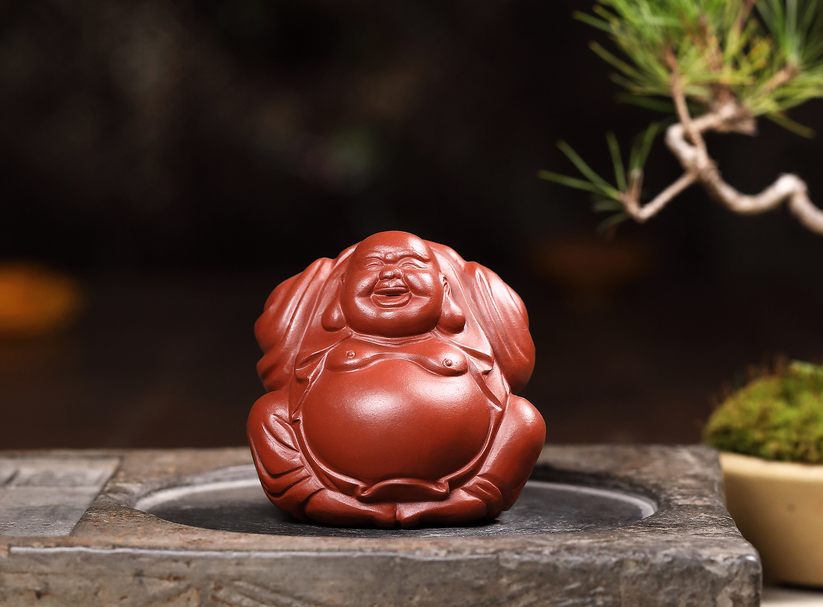 紫砂茶宠茶盘摆件开心弥勒佛茶具配件礼品定制批发