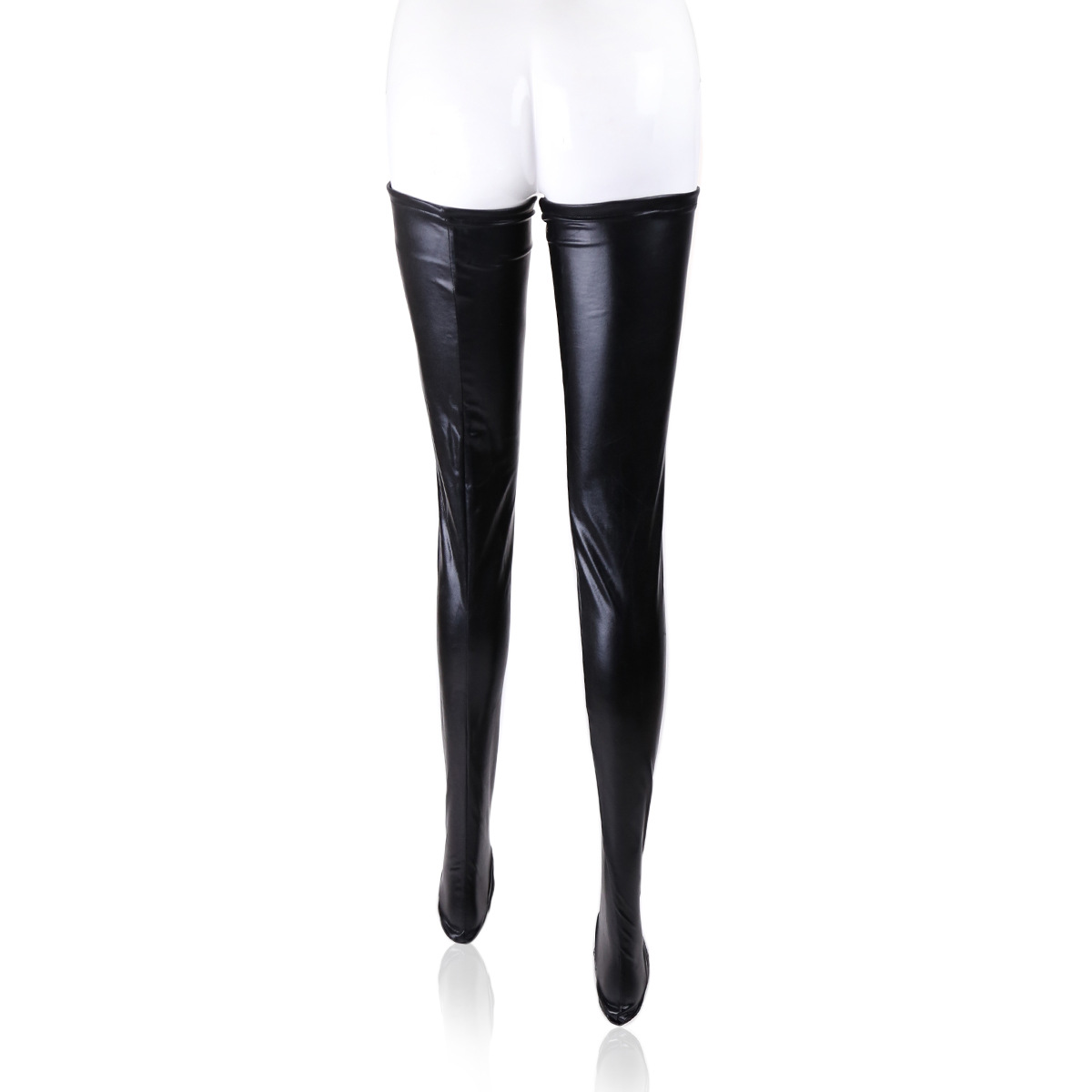 现货批发成人情趣用品黑色性感漆皮涂胶长筒袜带防滑硅胶条袜子