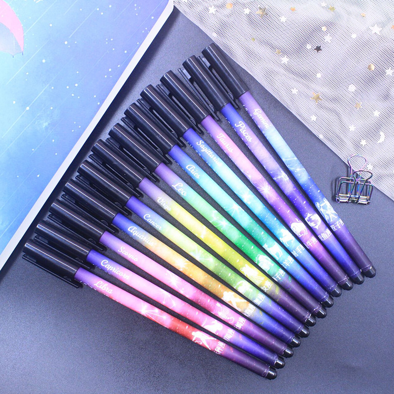 七彩炫系列速干简易中性笔12支盒装学习办公用水性笔签字笔批发