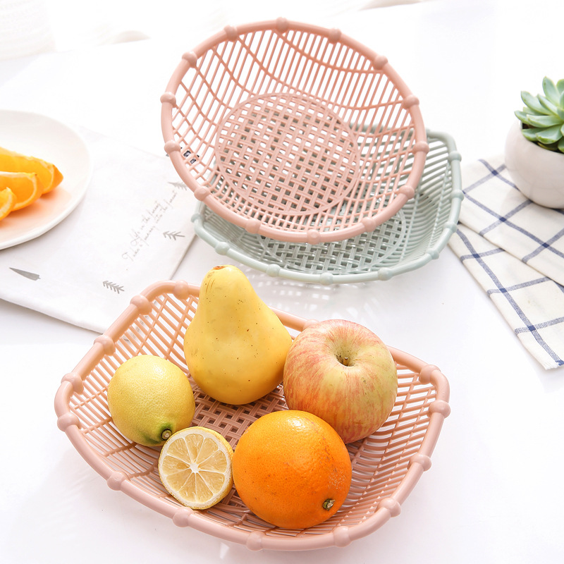 c圆形沥水仿竹节果蔬篮船型 水果篮子菜篮食物放置篮镂空收纳篮