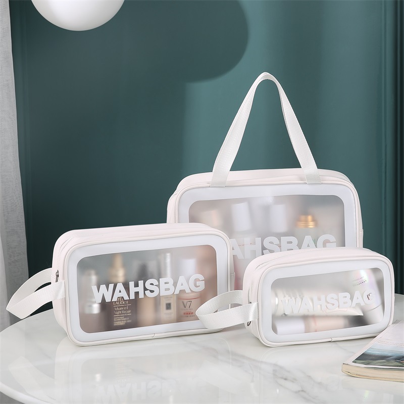 Transparent Cosmetic Bag Pvc Wash Bag Three-Piece Translucent Pu Frosted Bath Swimming Storage Bag Large Capacity Female