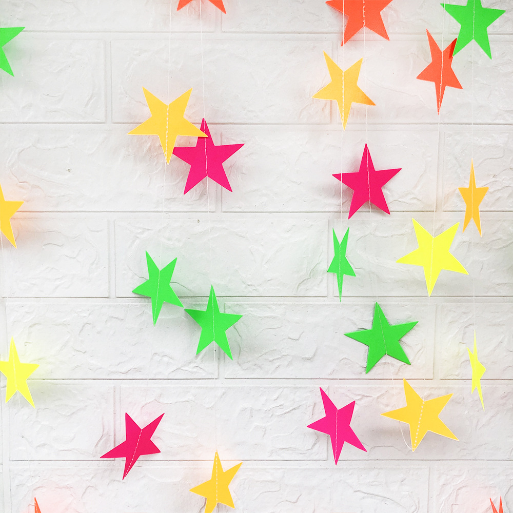 跨境爆款荧光纸串拉花派对生日聚会荧光拉花纸圆片五星纸质拉旗