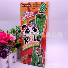 批发 进口食品 泰国熊猫先生芝麻颗粒调味海苔卷辣味18g 20盒一箱