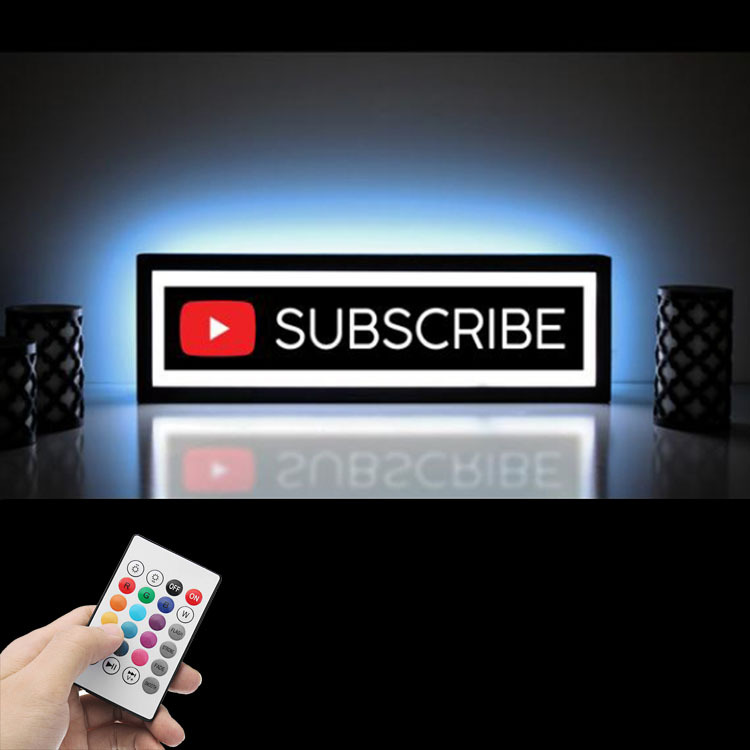 subscribe灯箱 youtuber创意发光照明夜灯led灯家居装饰气氛灯