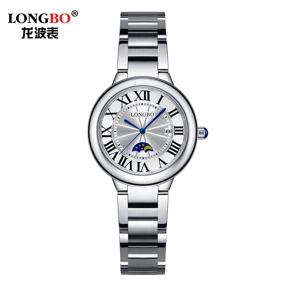 直播选款日月相longbo龙波品牌手表新款罗马刻度时尚情侣石英腕表