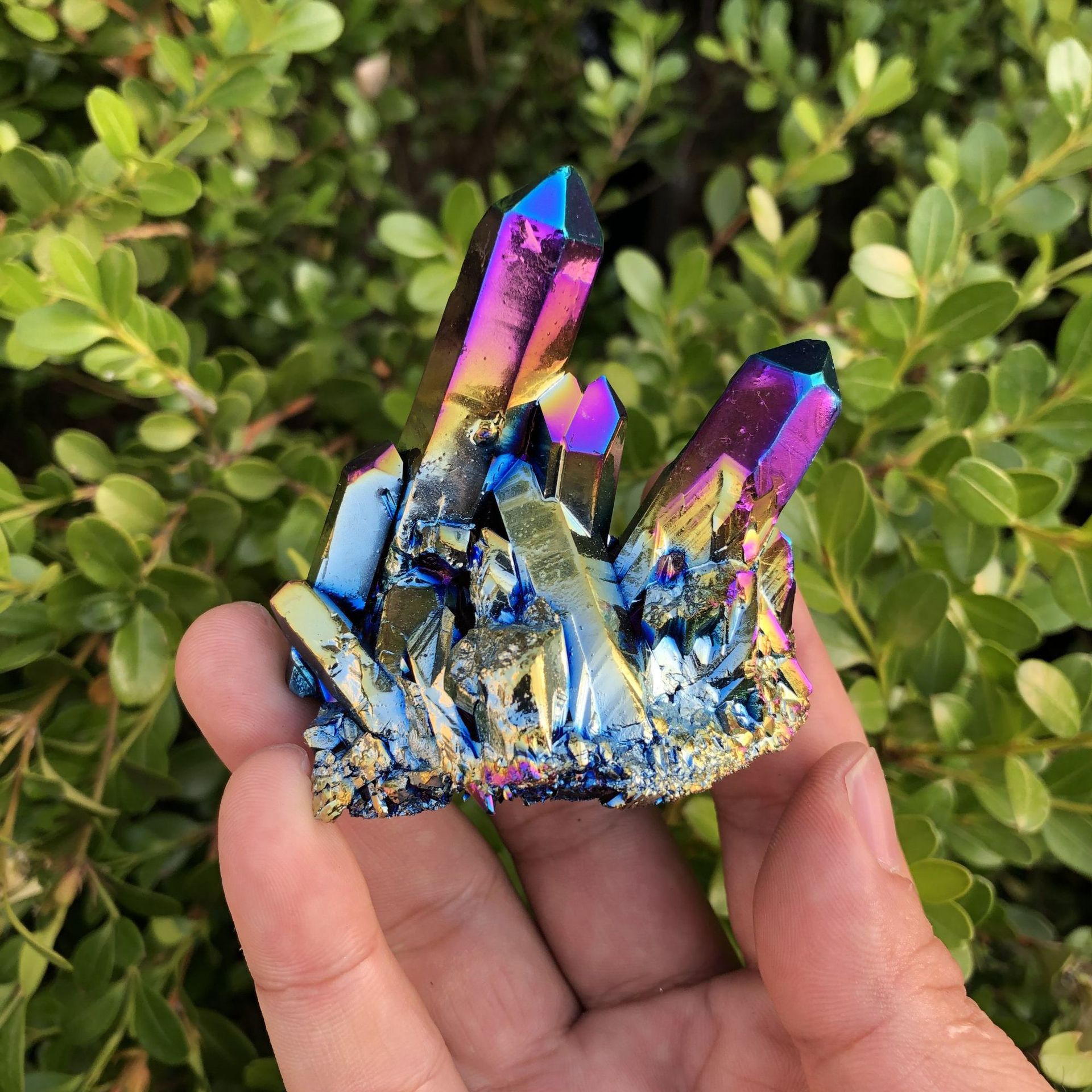 批发 东海天然水晶 电镀七彩虹多彩水晶簇摆件原石晶簇消磁 jcd1