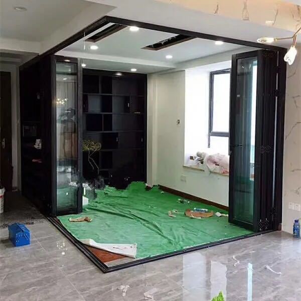 转角阳台客厅厨房上下轨道折叠门钛镁合金双层玻璃隔断家用推拉门