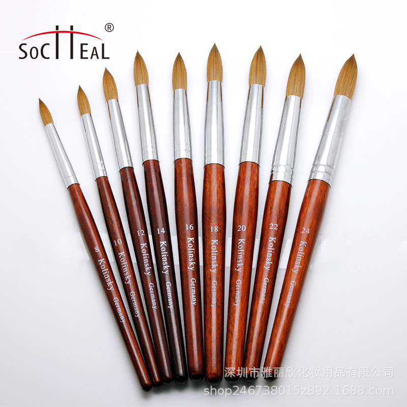 Amazon Hot Sale Nail Art Carved Pen Mahogany Stick round Head Kolinsky Crystal Pen Supply Spot Nail Brush