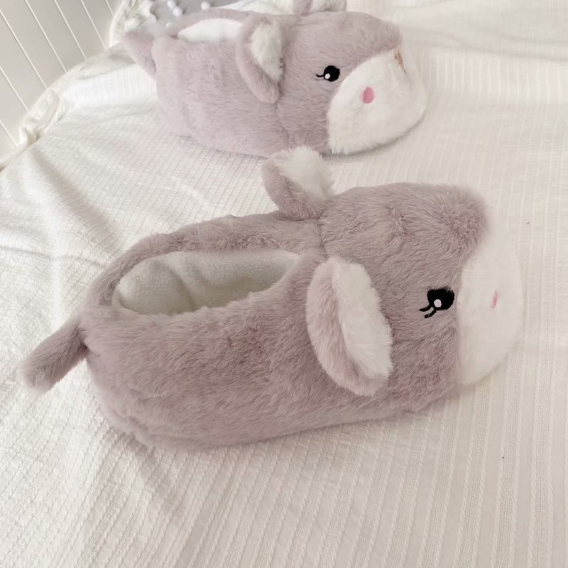 卡通仓鼠毛绒棉鞋冬季保暖加厚室内地板包跟拖鞋可爱女家居毛窝鞋