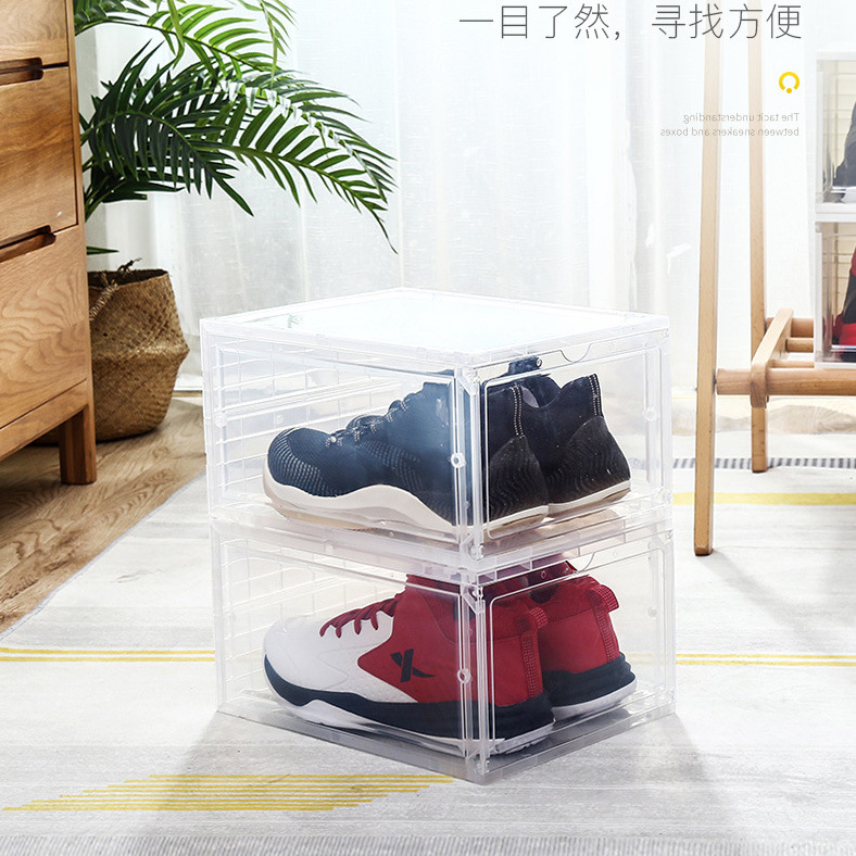 Transparent Shoe Box Magnetic Door Thickened Plastic Storage Box Removable Dustproof Shoes Storage Box Wholesale Source Manufacturer