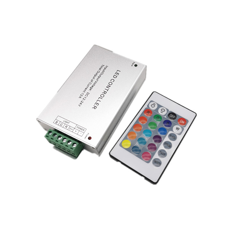 七彩灯带24键12a铝壳控制器 led灯条模组红外12v12a5050rgb调光器