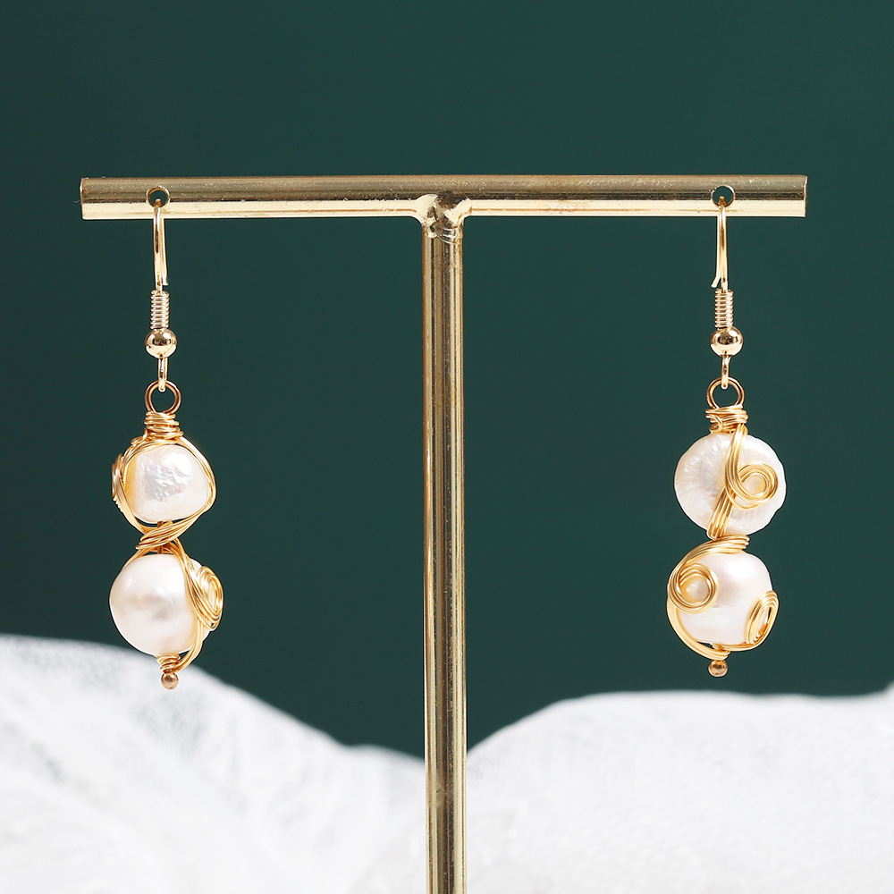 中国风天然珍珠耳环 原创设计18k金手工款长款耳钉小众汉服耳饰