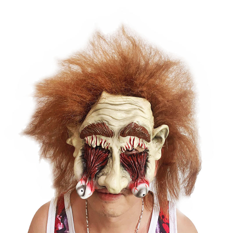 长发恐怖怪兽面具万圣恐怖爆脑面具假发环保乳胶派对假面掉眼珠款