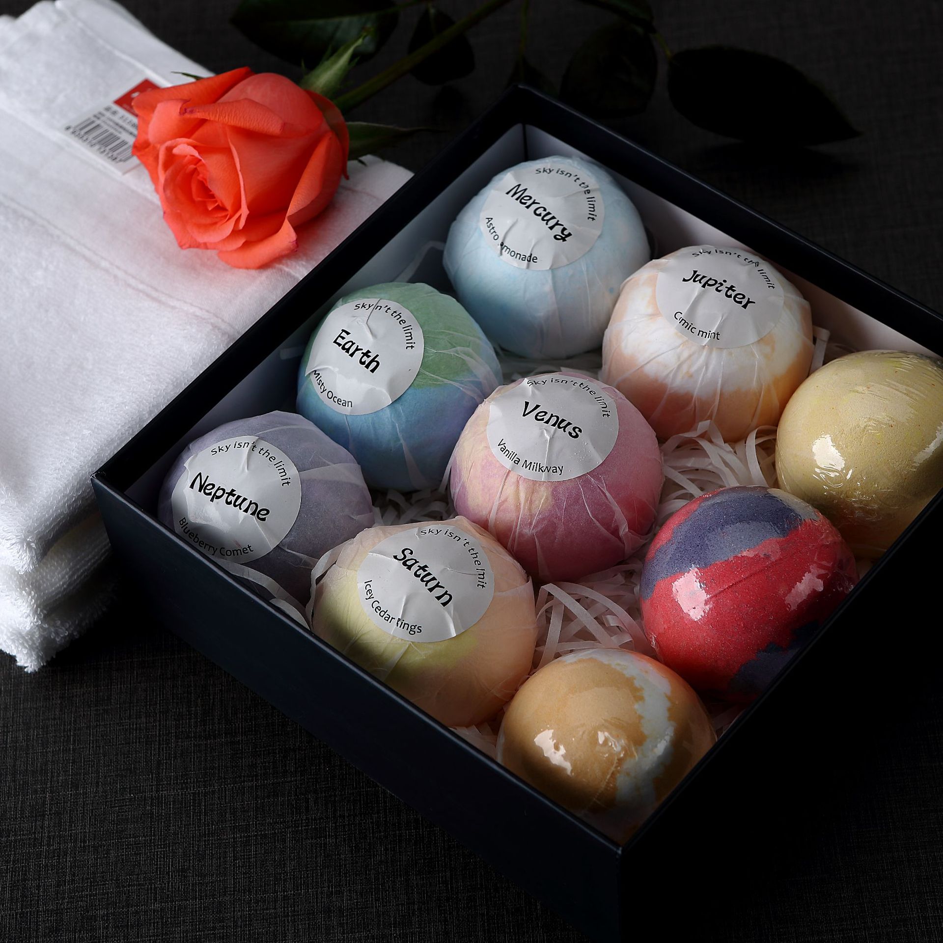 厂家九大行星沐浴盐球泡澡球气泡弹星空9个礼盒装爆炸盐球