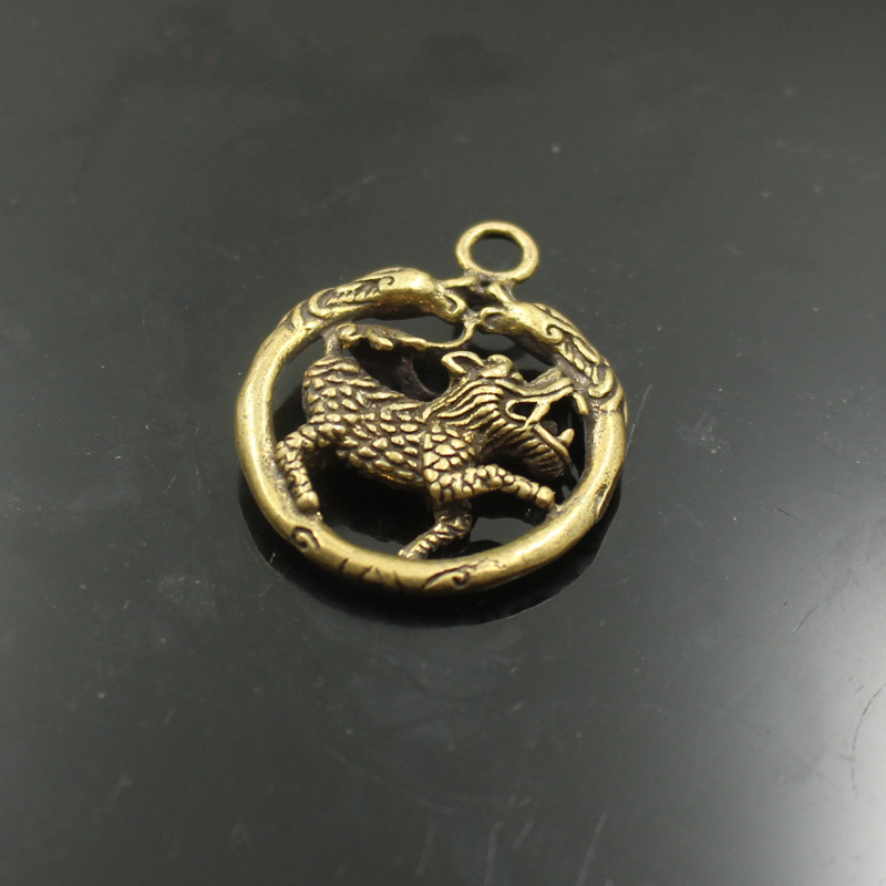 黄铜 麒麟吊坠复古麒麟挂坠霸气男士龙头平安扣项链玫琳卡-阿里巴巴