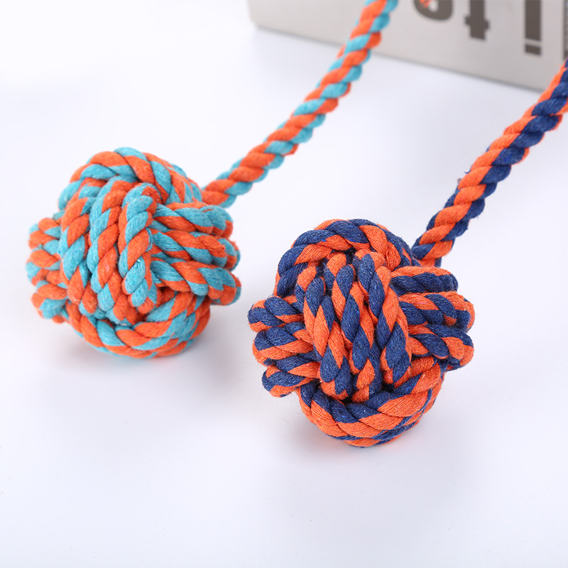 狗狗玩具棉绳 棉结球带把手直径6cm拉手啃咬磨牙互动宠物用品现货