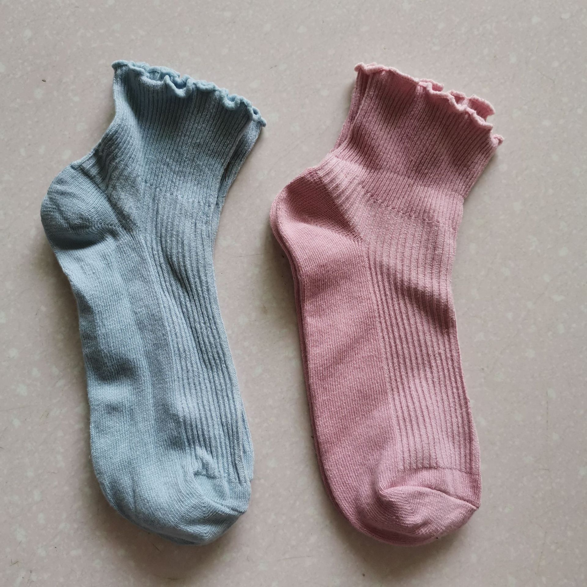 日单双针木耳边女袜纯色少女袜春夏糖果色女士棉线袜子赠品批发