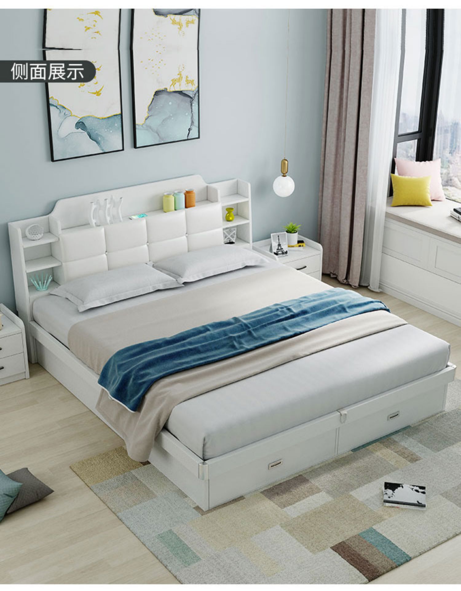 北欧现代简约高箱床小户型主卧双人床1.8米1.5米板式床收纳储物床