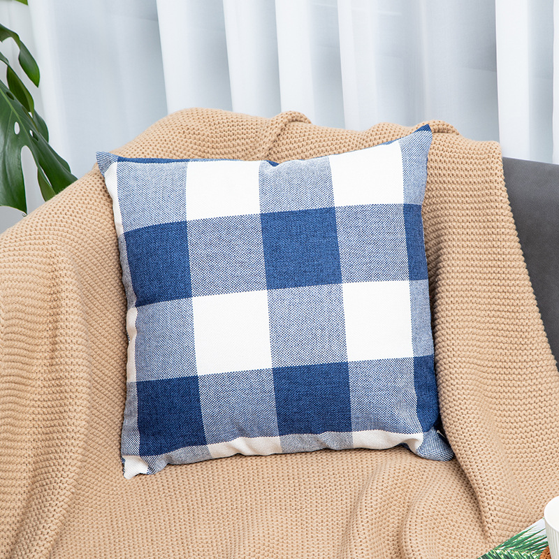 Modern Simple Square Linen Linen Plaid Striped Pillow Creative Dyed Cotton Knit Sofa Car Throw Pillowcase Cushion