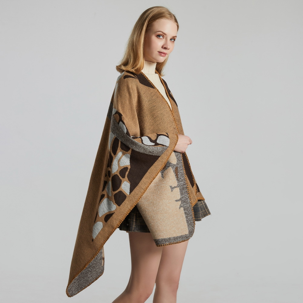 女士加厚斗篷空调房保暖新款几何石头纹披肩百搭披风厂家直销