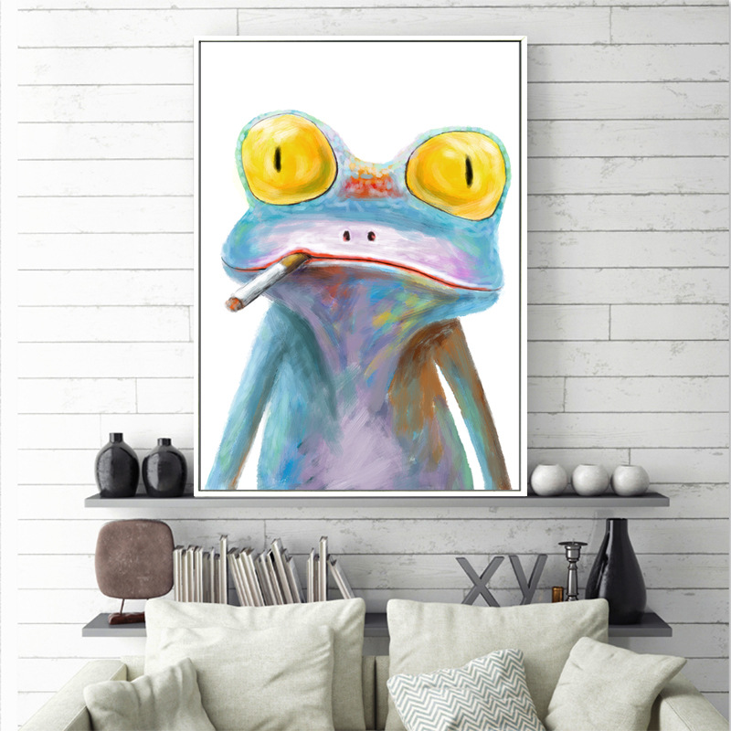 原创现代简约客厅装饰画 抽烟青蛙北欧创意酒店公寓现代简约挂画