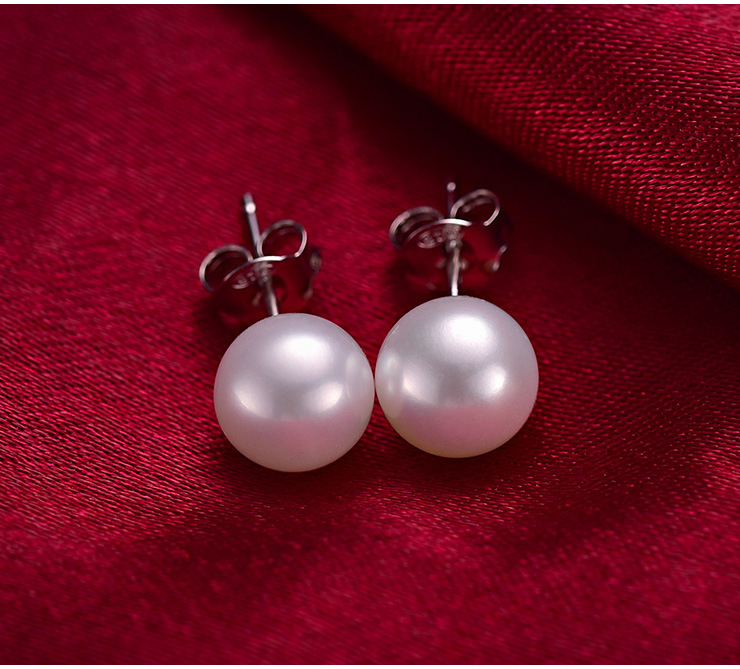 千禧首饰 s925纯银耳钉 简约时尚珍珠耳环 正圆行贝珠女式耳饰品