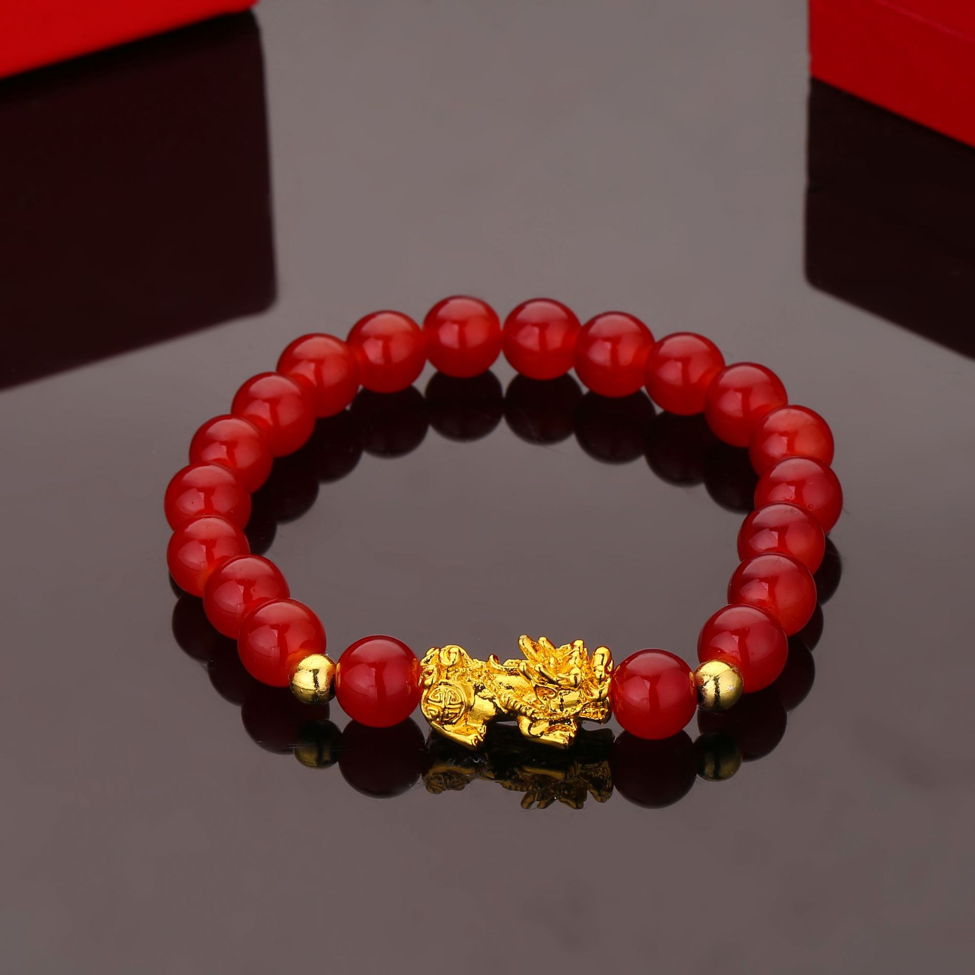 洛天越南沙金貔貅手链男款3d硬金工艺黑曜石佛珠招财红玛瑙手串