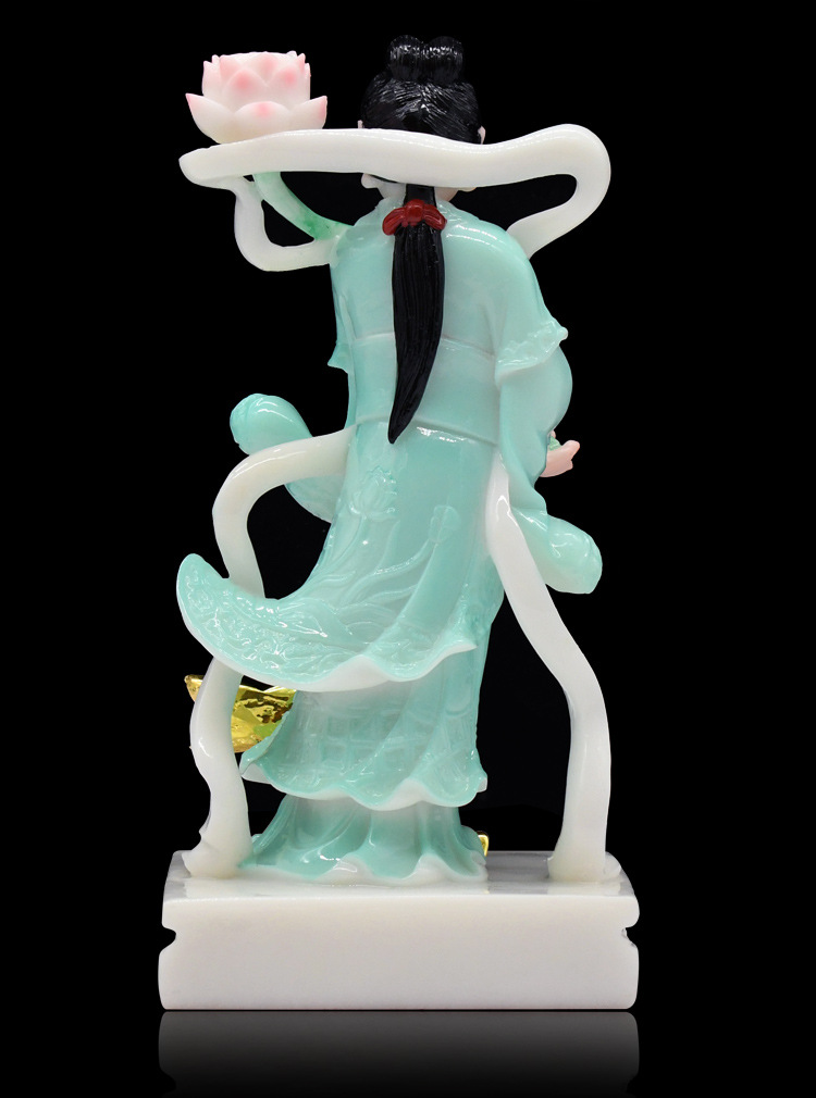 汉白玉何仙姑神像居家供奉保平安荷花仙子摆件八仙何仙姑佛像