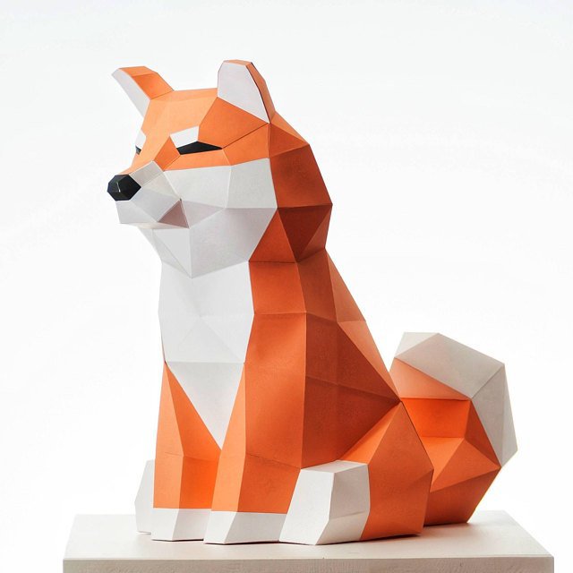 秋田犬 狗 几何折纸3d立体纸模型纸雕刻立体构成diy手工创意摆件